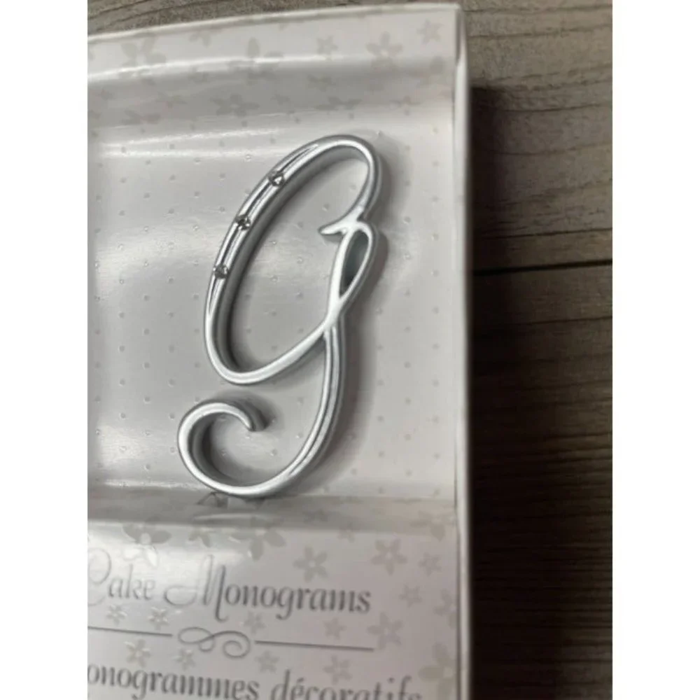 Wedding Small G Silver Finish Monogram Initial Rhinestones Cake Topper